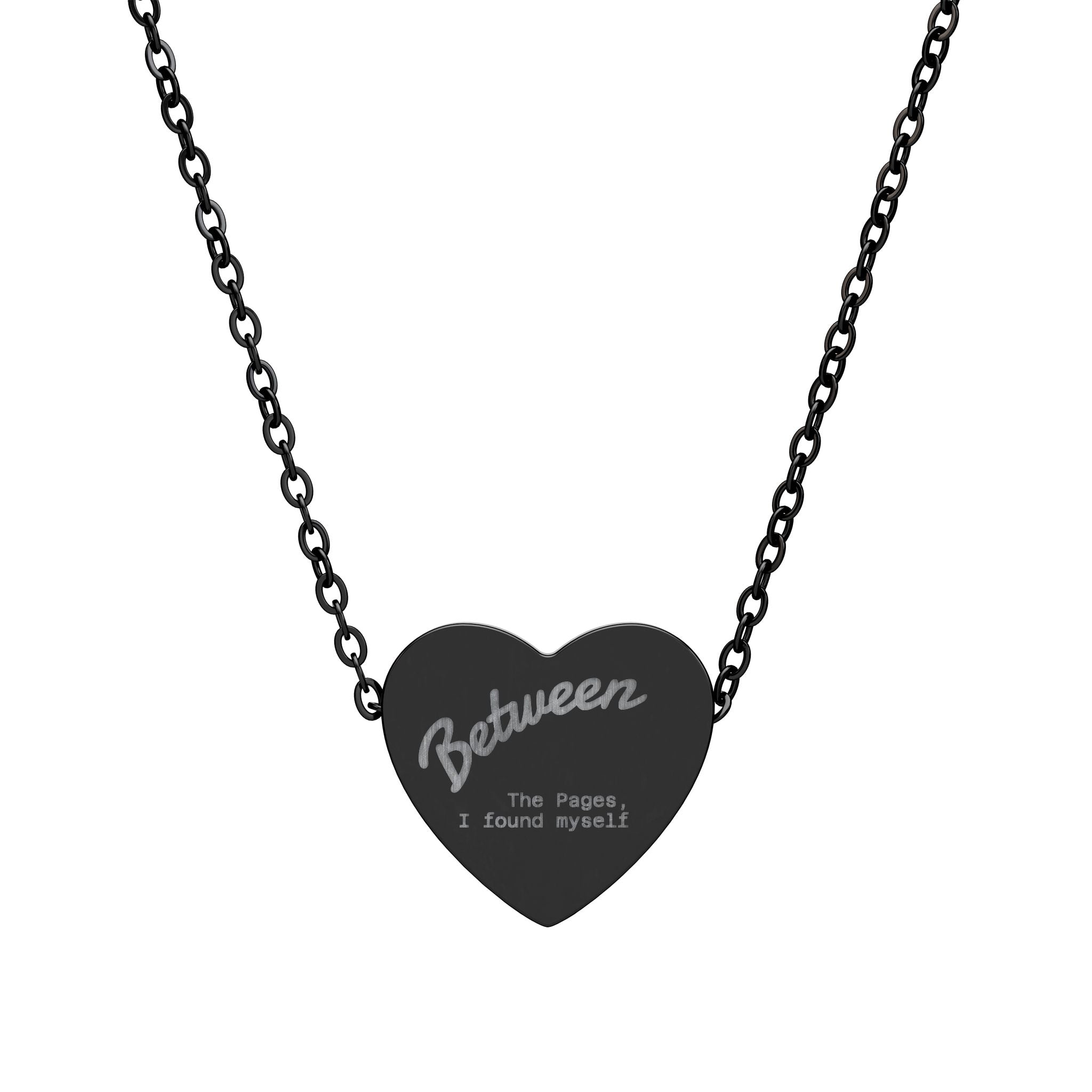 Engraved Heart Necklace — Personalized 'Between' Script Pendant