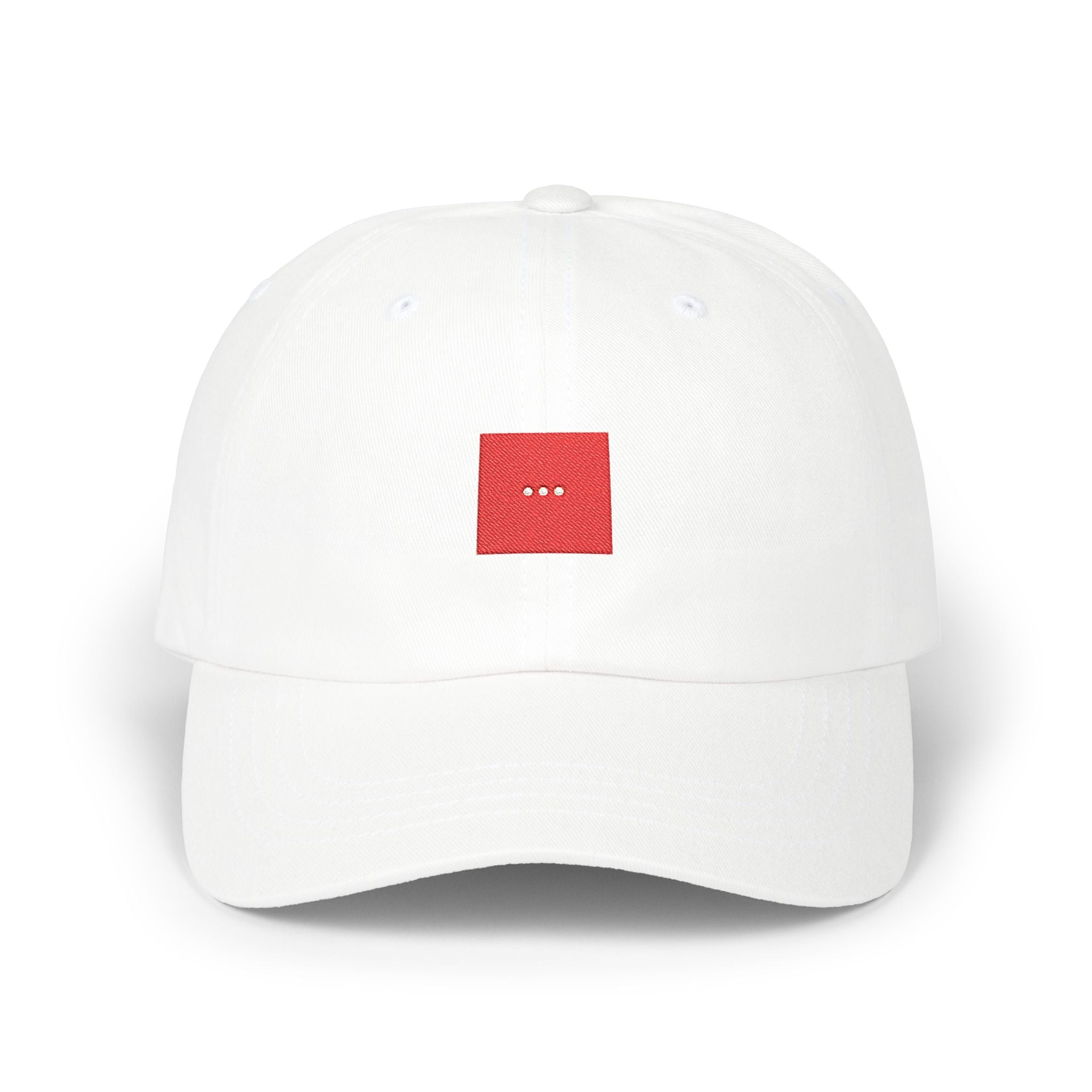 Minimalist Red Square Dad Cap – Embroidered Three Dots Baseball Hat