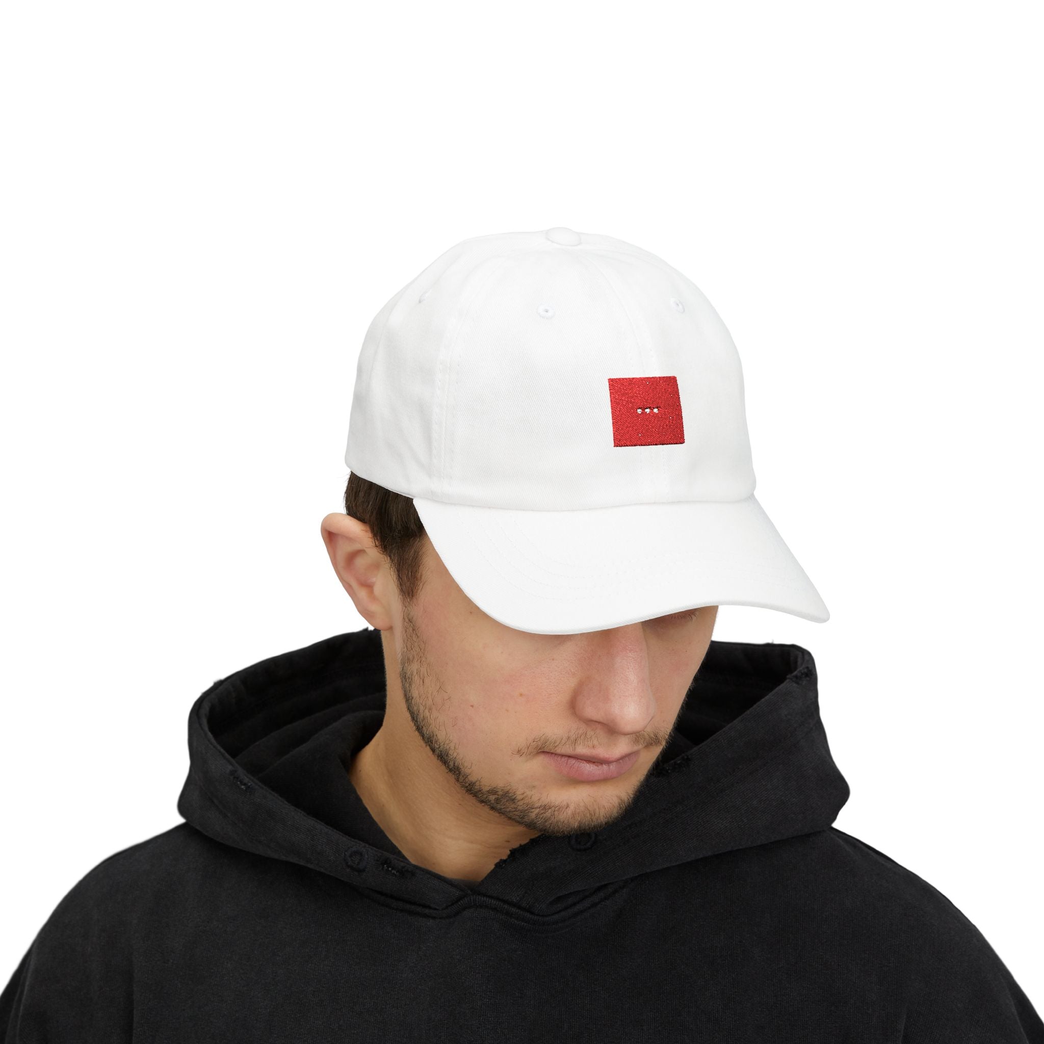 Minimalist Red Square Dad Cap – Embroidered Three Dots Baseball Hat