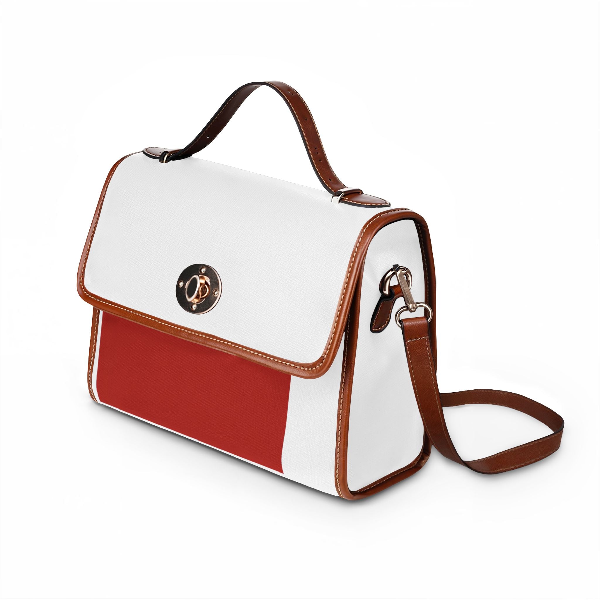 Canvas Satchel Bag — Waterproof Red & White Colorblock Handbag