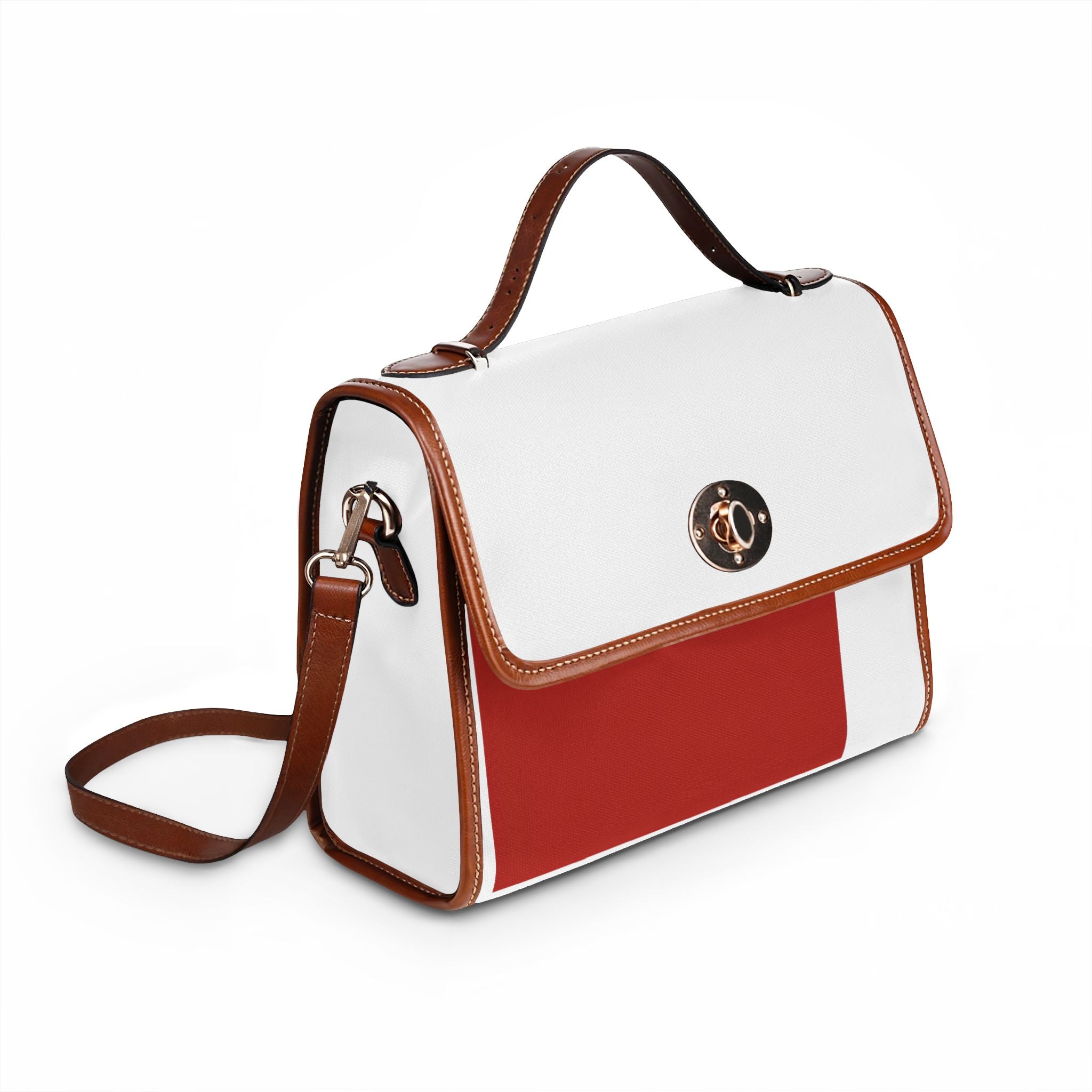 Canvas Satchel Bag — Waterproof Red & White Colorblock Handbag