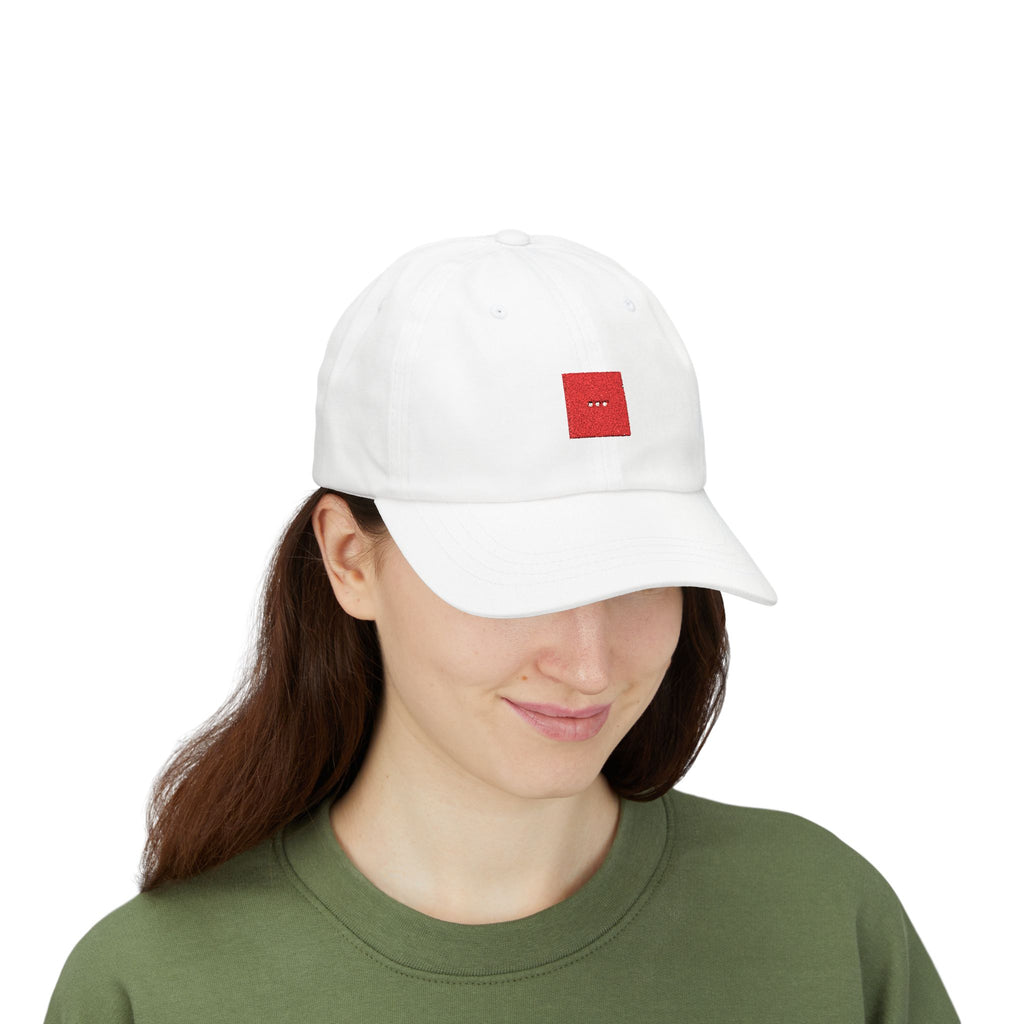 Minimalist Red Square Dad Cap – Embroidered Three Dots Baseball Hat