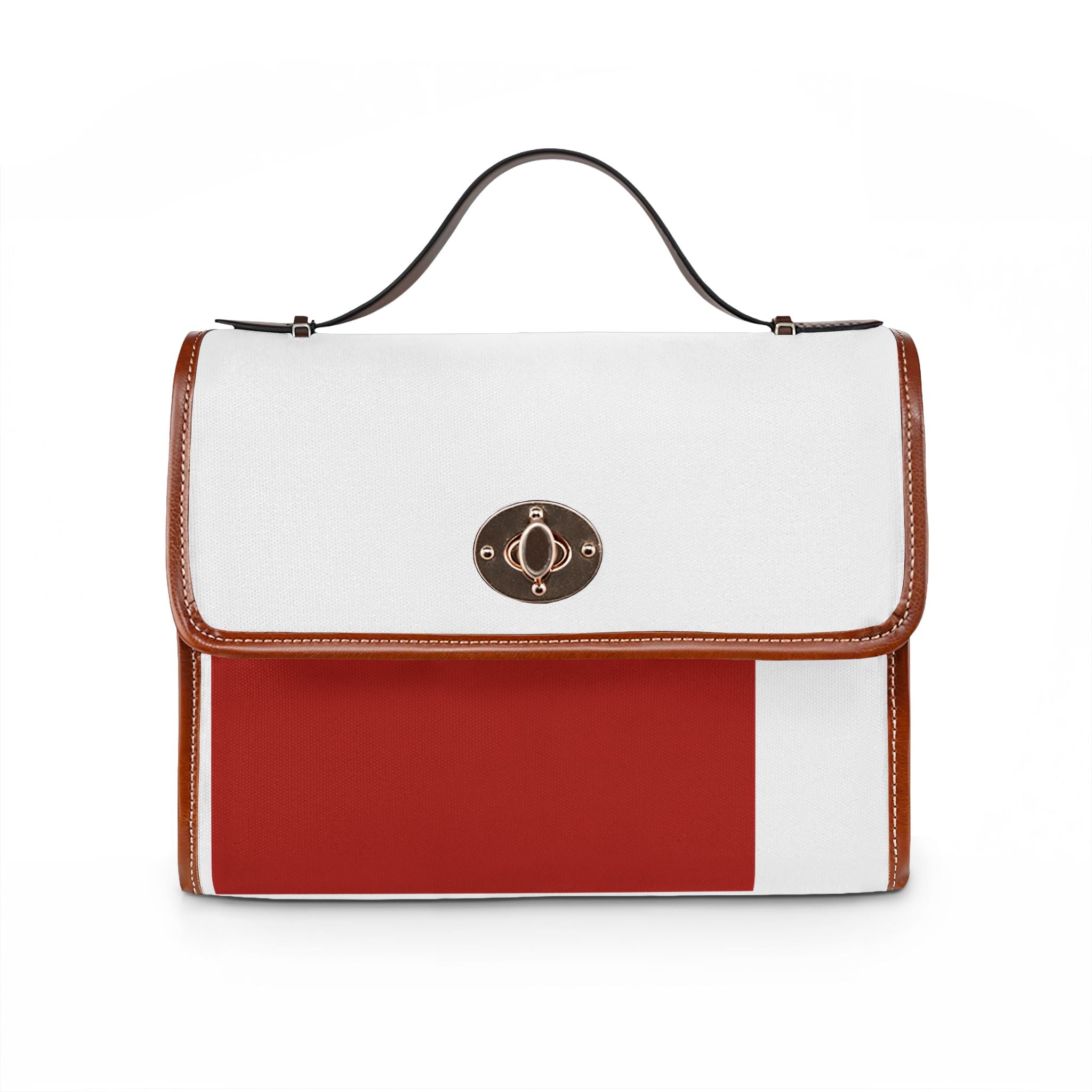 Canvas Satchel Bag — Waterproof Red & White Colorblock Handbag
