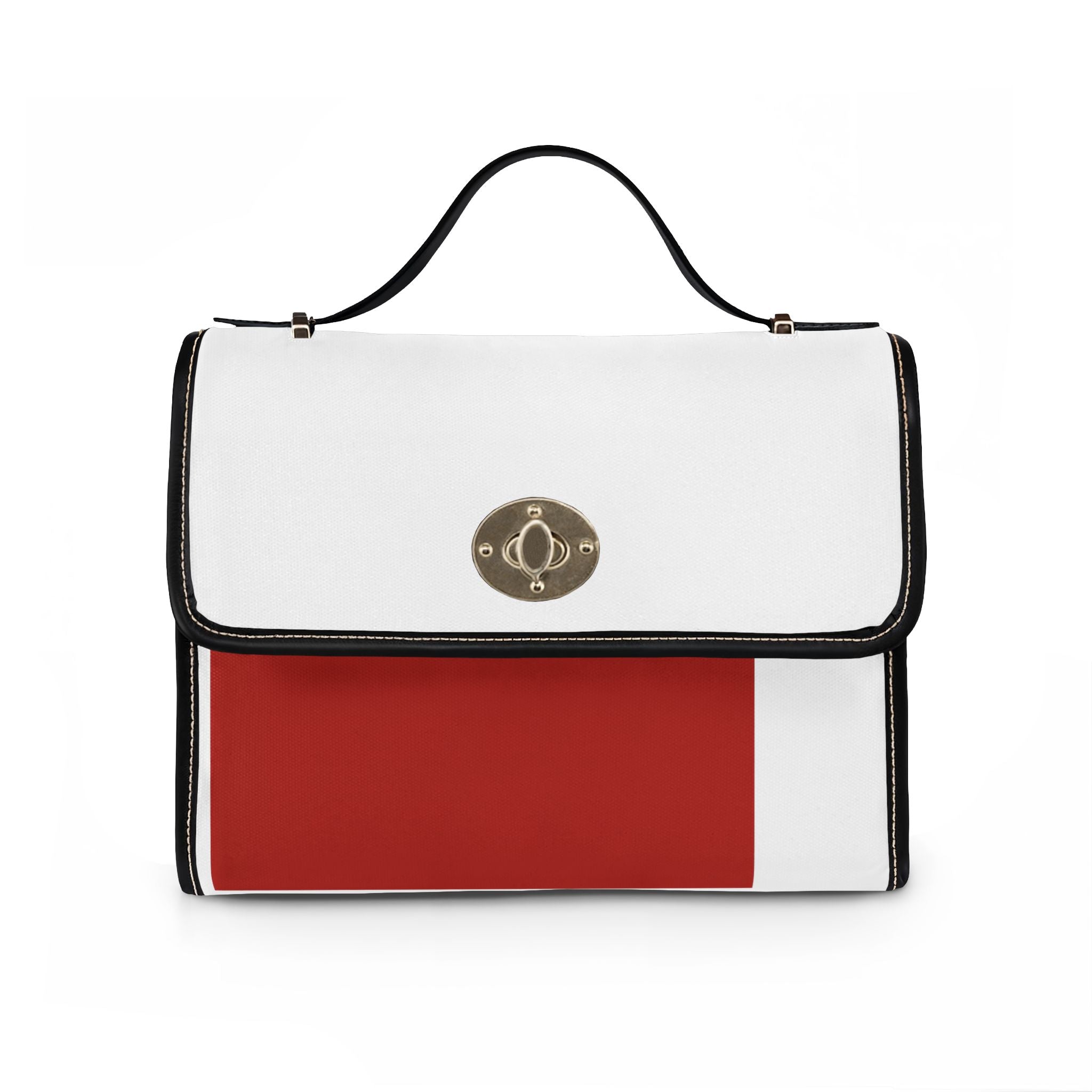 Canvas Satchel Bag — Waterproof Red & White Colorblock Handbag
