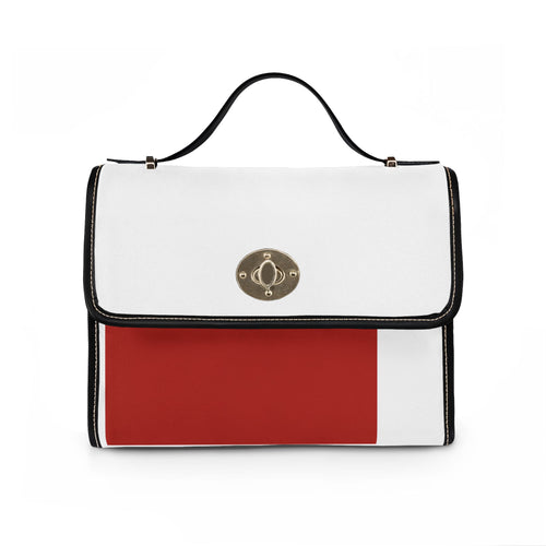 Canvas Satchel Bag — Waterproof Red & White Colorblock Handbag