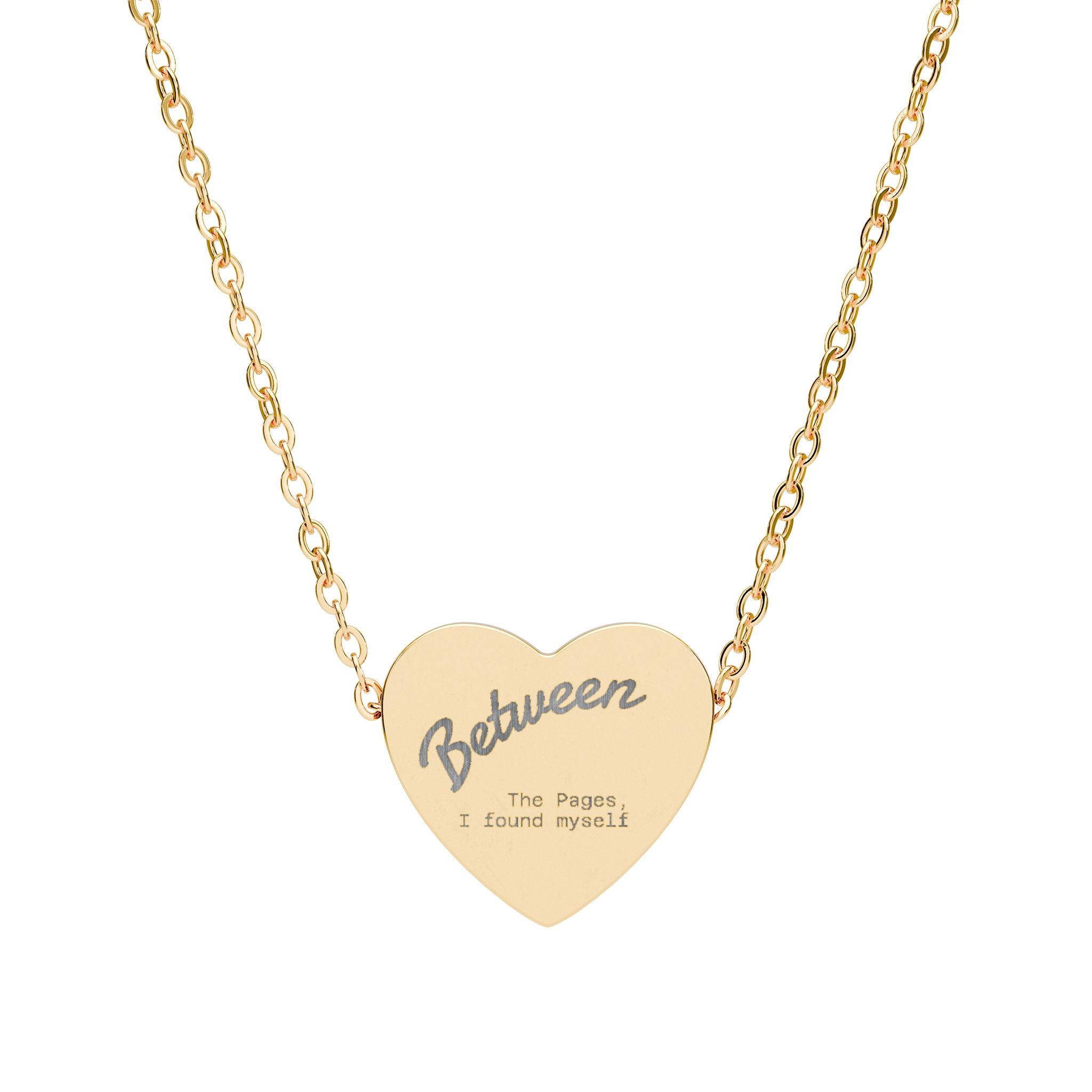 Engraved Heart Necklace — Personalized 'Between' Script Pendant