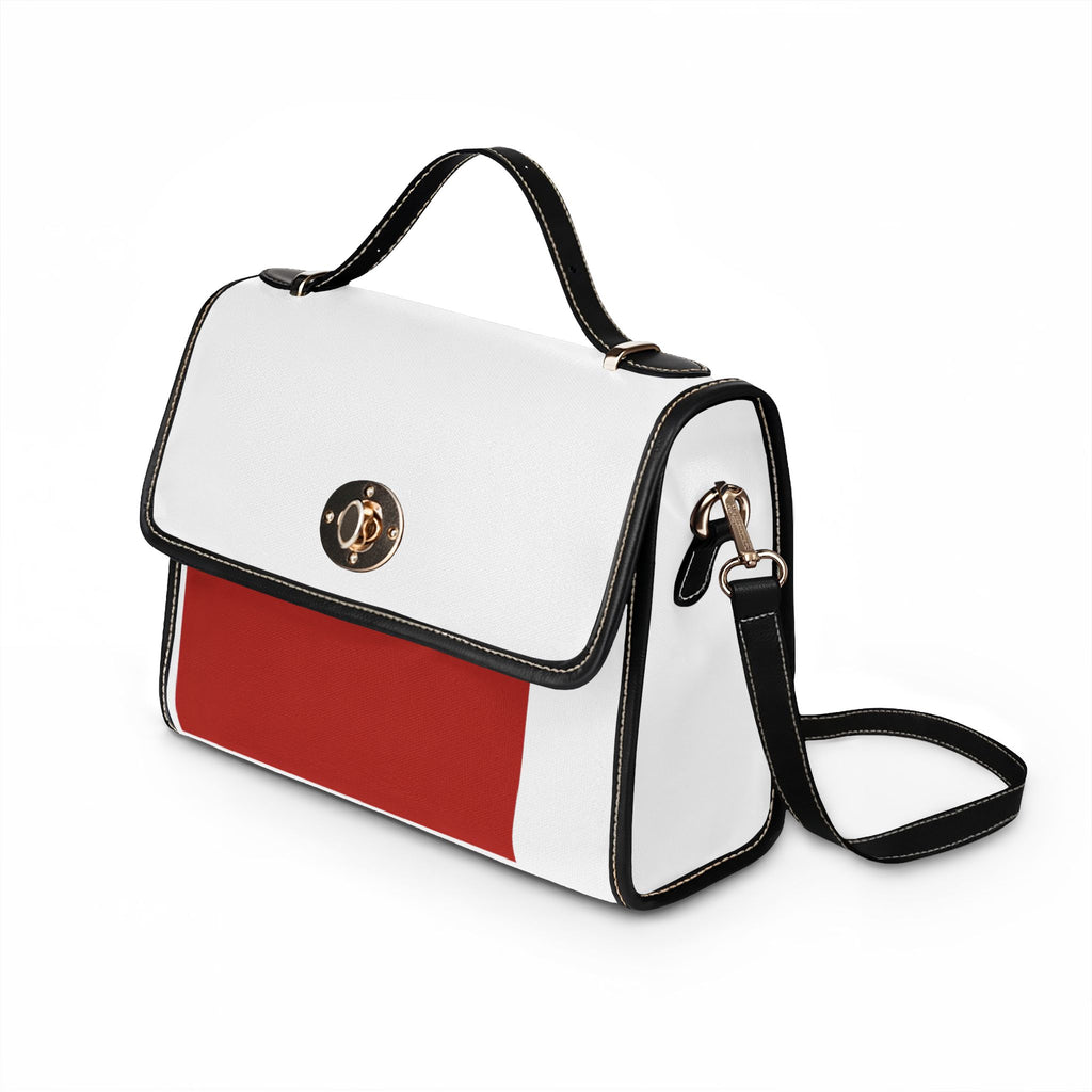 Canvas Satchel Bag — Waterproof Red & White Colorblock Handbag