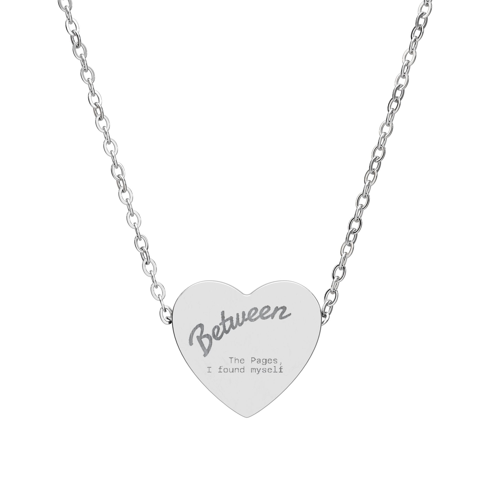 Engraved Heart Necklace — Personalized 'Between' Script Pendant