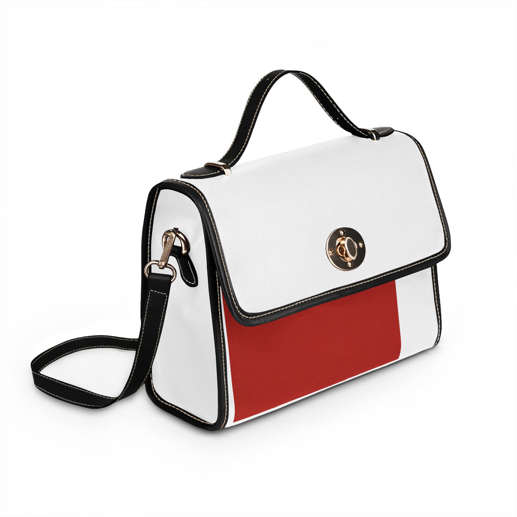 Canvas Satchel Bag — Waterproof Red & White Colorblock Handbag